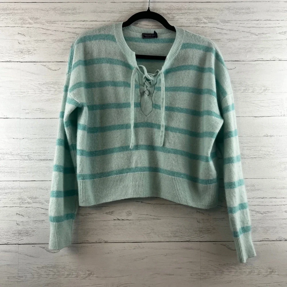 Vineyard Vines Teal Mint Striped Cashmere Linen Sweater Size M